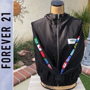 Forever 21 Flag Sleeve Hood Lightweight Breaker